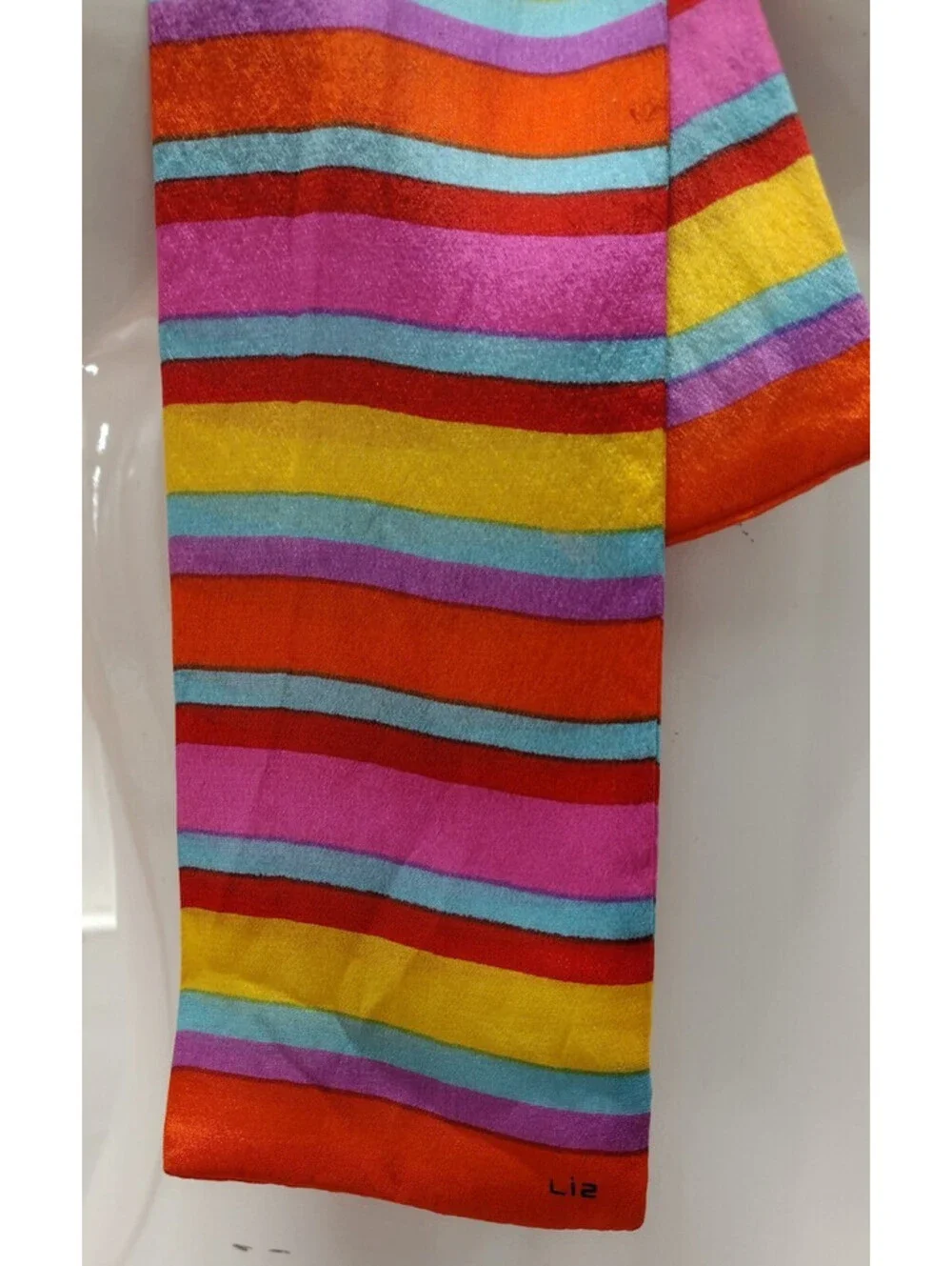 Vintage Liz Claiborne Multicolor Silk Scarf Rainbow Rare Size Long Skinny Slim